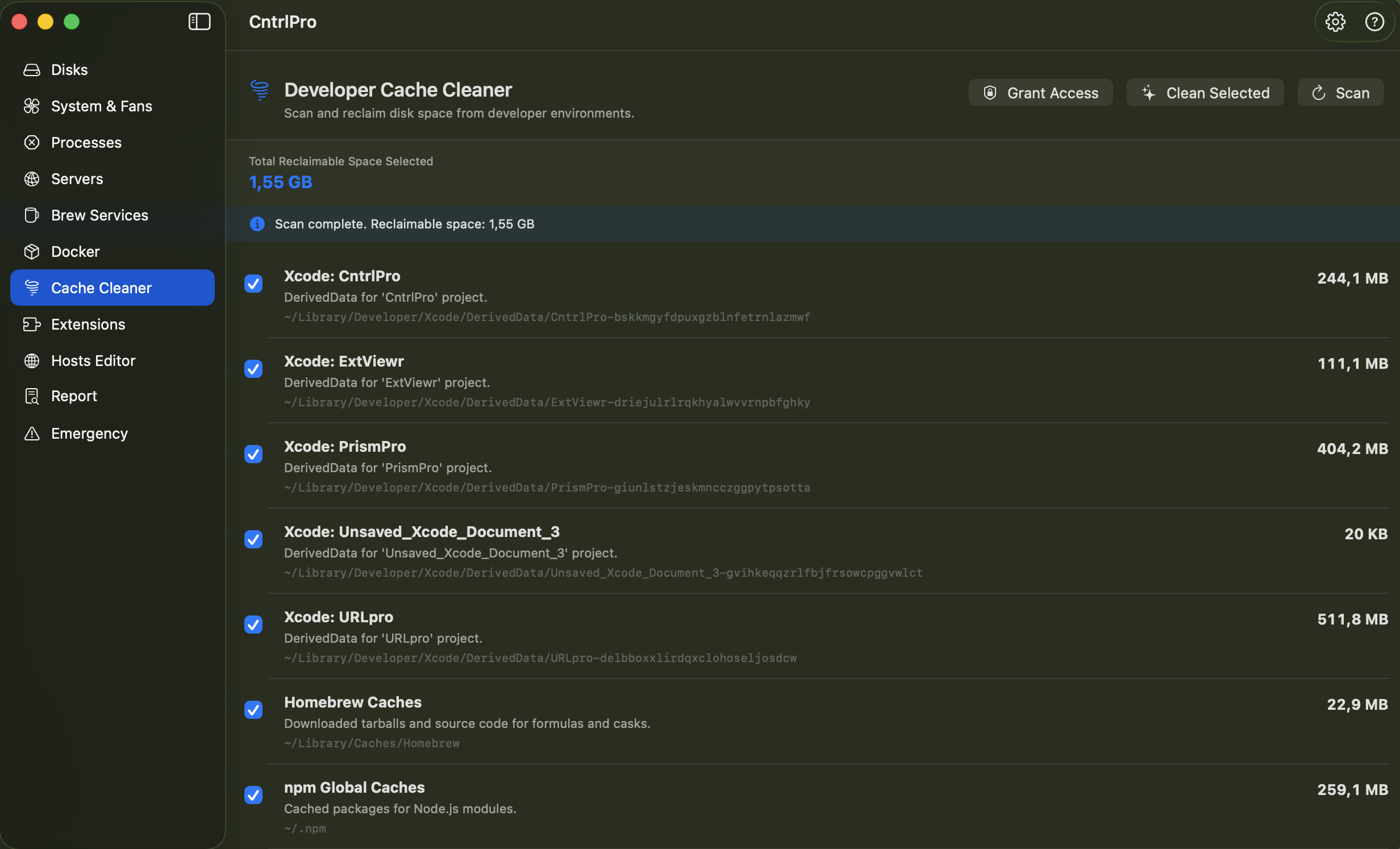 CntrlPro Developer Cache Cleaner screenshot