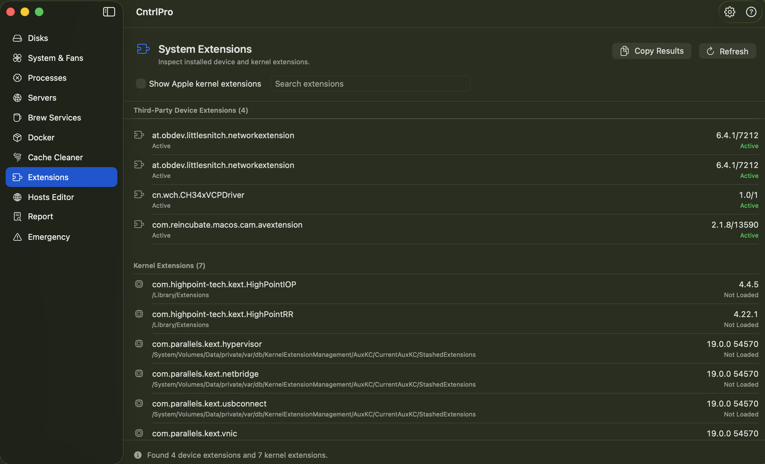 CntrlPro System Extensions screenshot