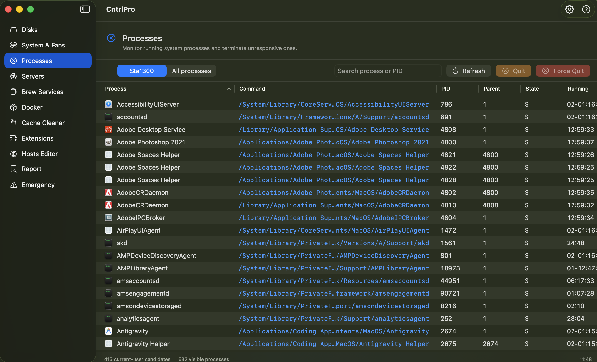 CntrlPro Processes screenshot