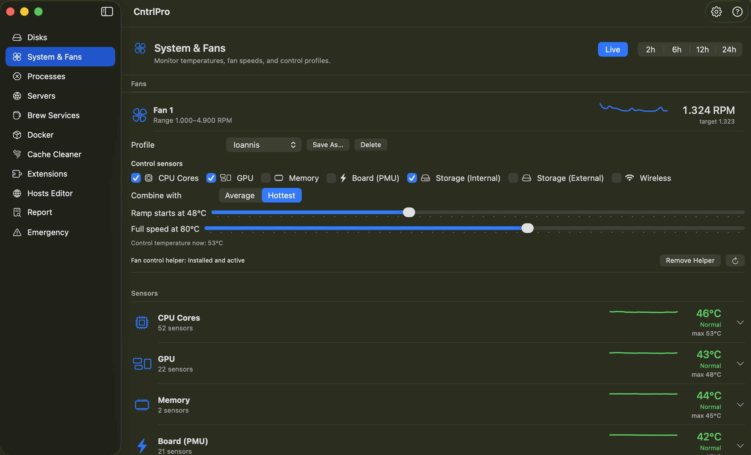 CntrlPro System and Fans screenshot