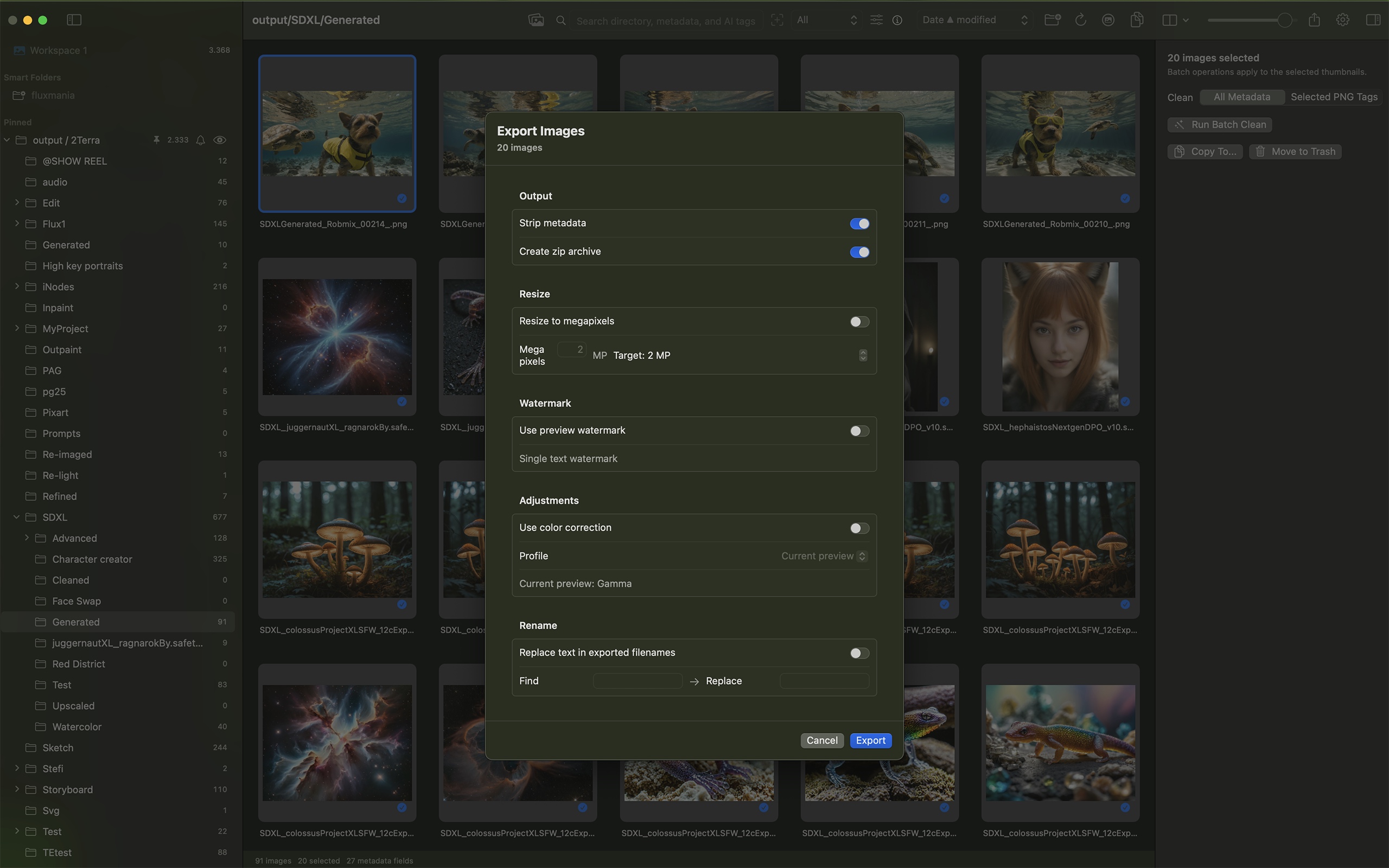 PrismPro export options screenshot