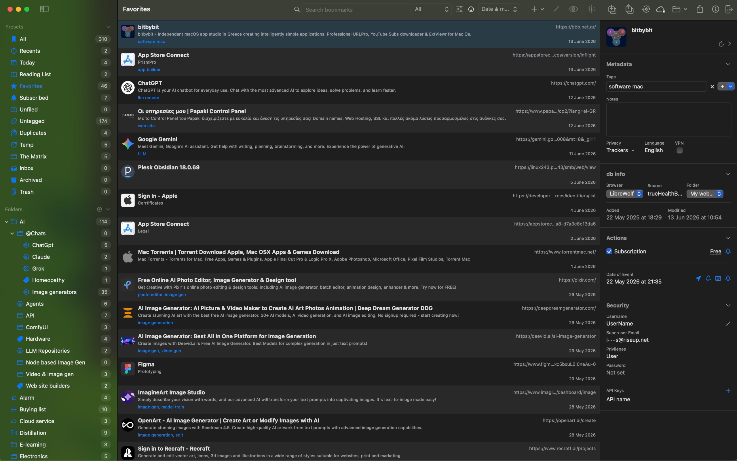URLPro main bookmark library screenshot